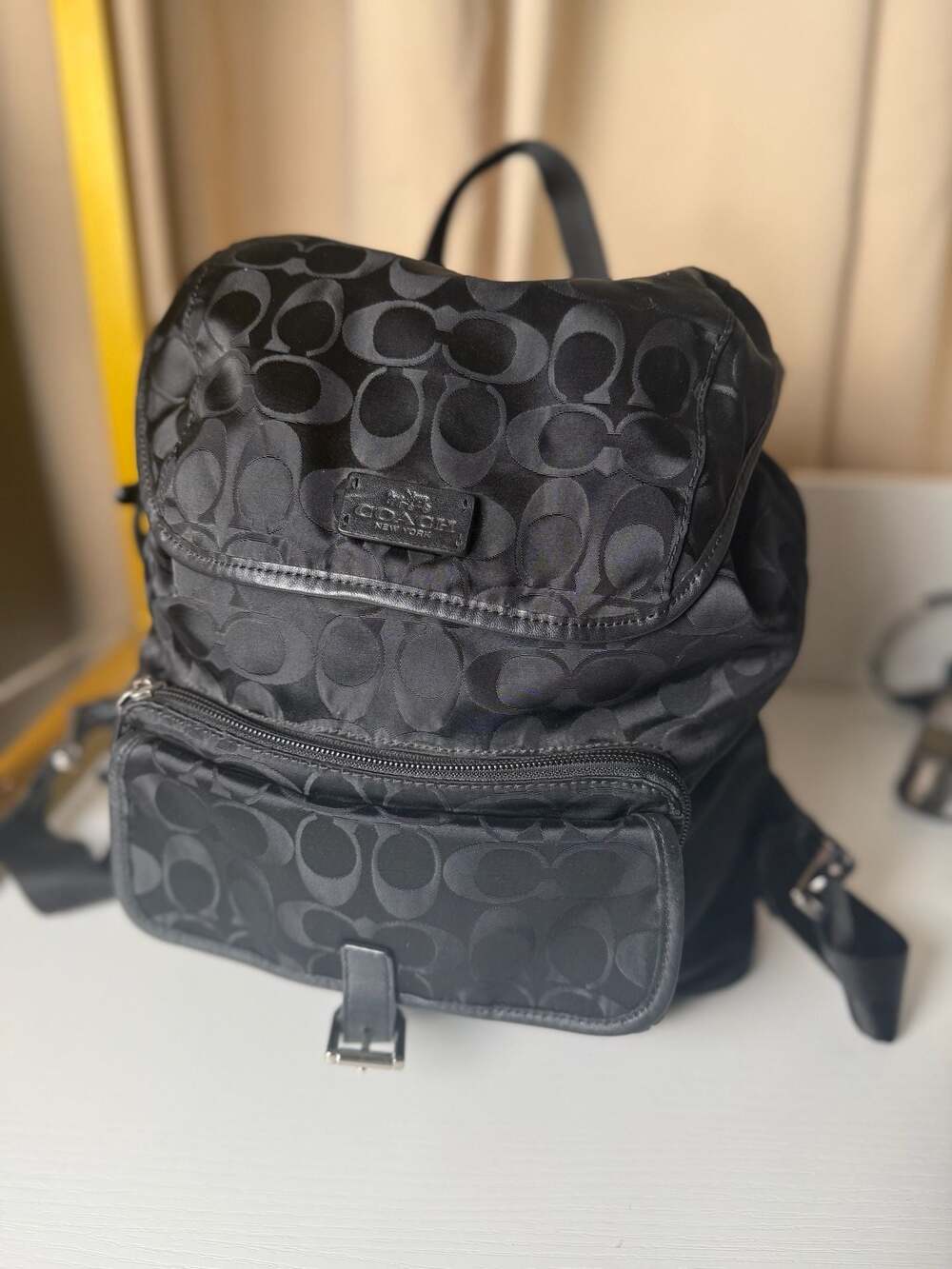 COACH Signature Nylon Backpack Black Authentic Women's Travel Daypack